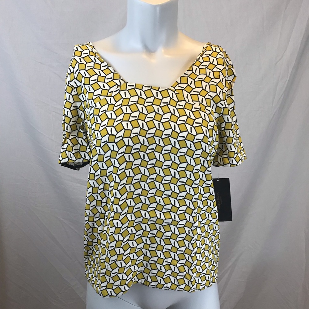 NWT Zara basic mustard geometric patterned Shirt … - image 6